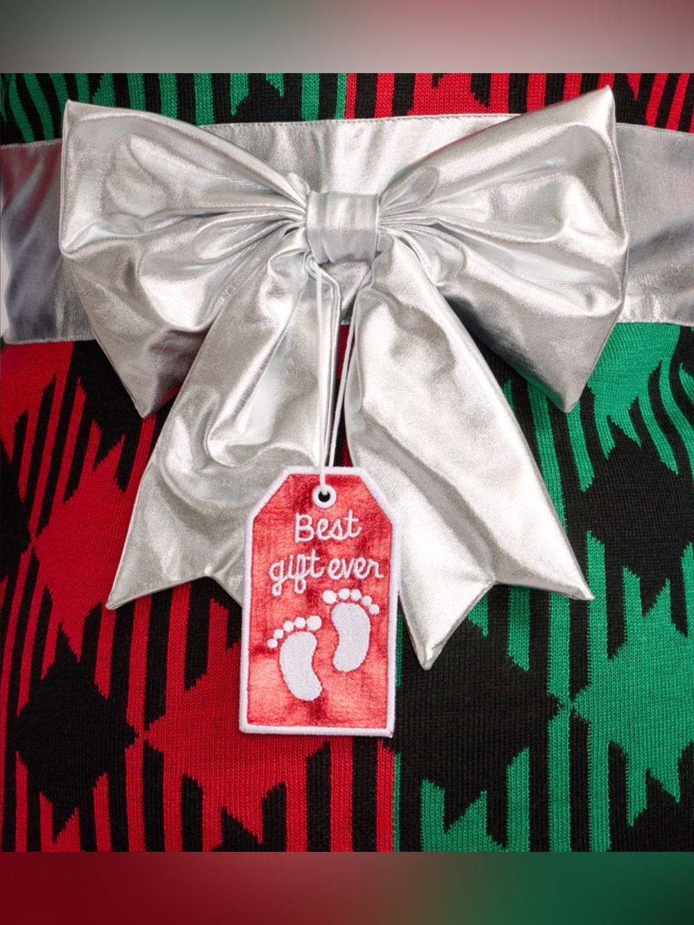 TIPSY ELVES WOMEN'S BEST GIFT EVER MATERNITY BOW CHRISTMAS SWEATER - Picture 4 of 6